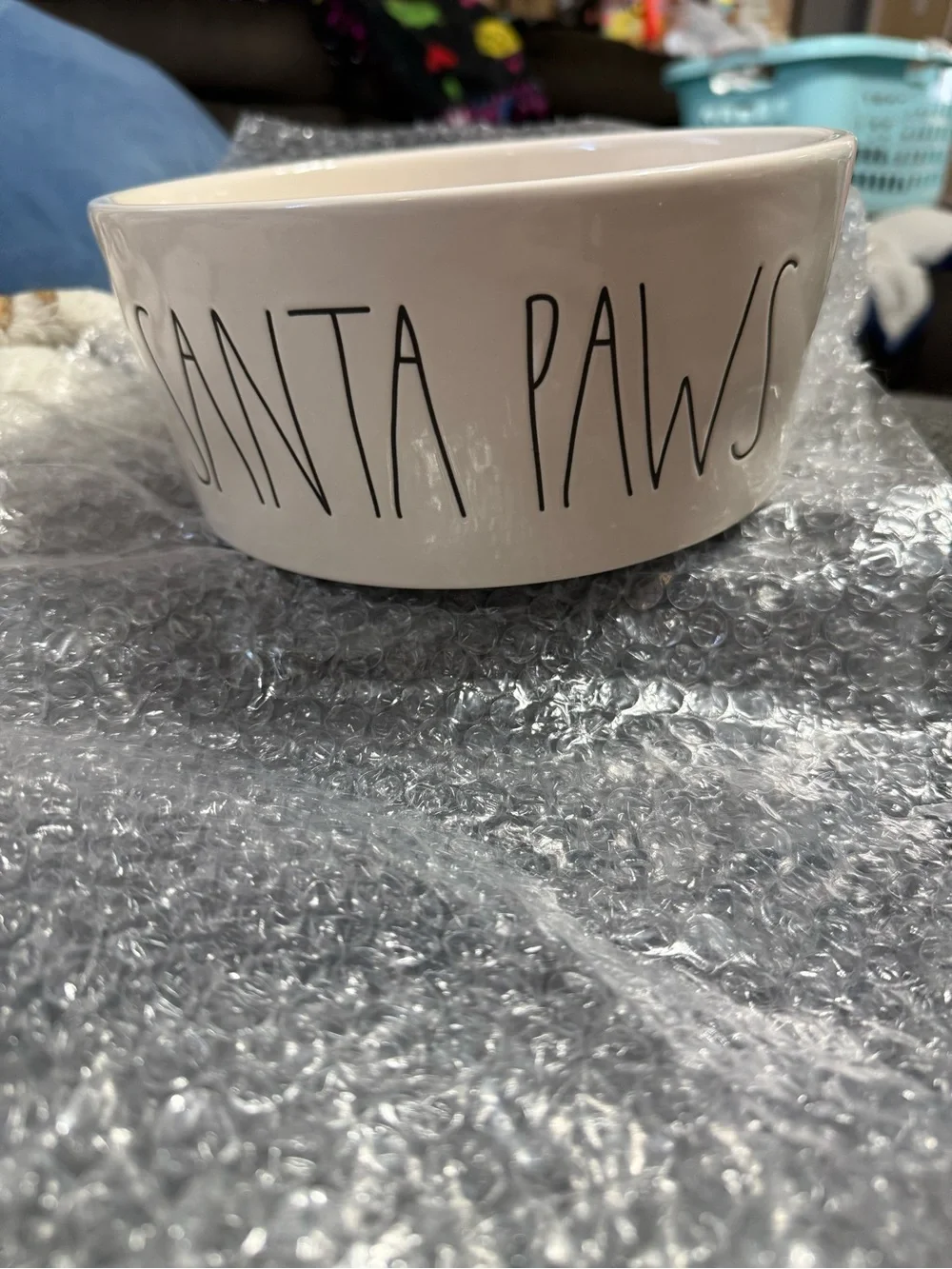 Rae Dunn White 'SANTA PAWS' Ceramic Dog Bowl